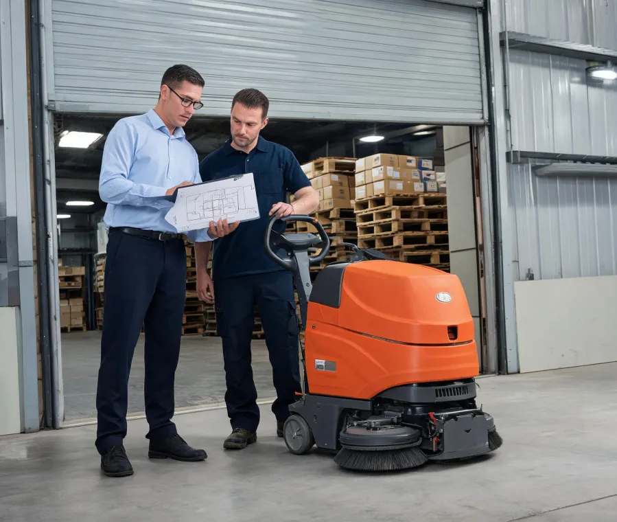 Commercial floor-care route review at a facility