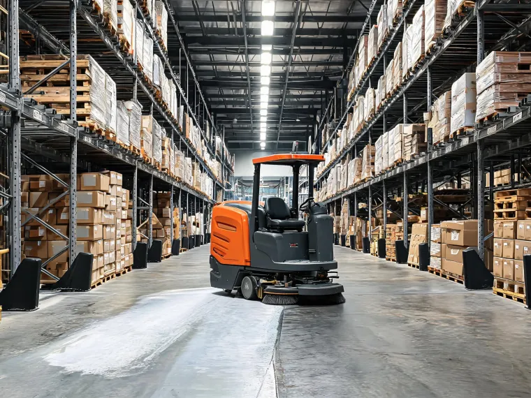 Warehouse aisle floor cleaning