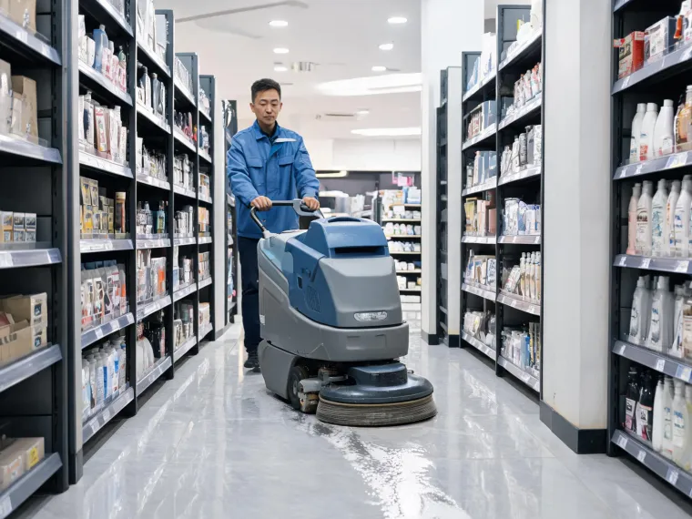 Retail floor cleaning before opening