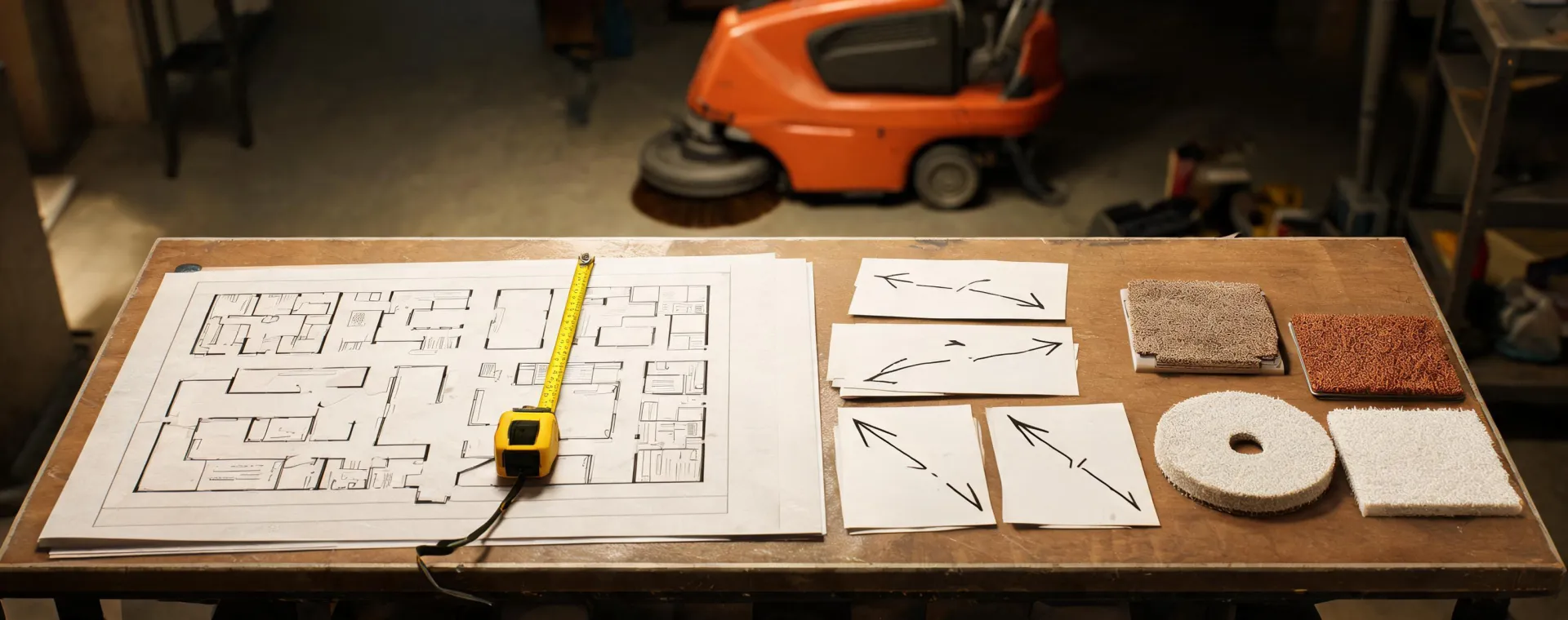 Facility floor plan and scrubber route planning worksheet